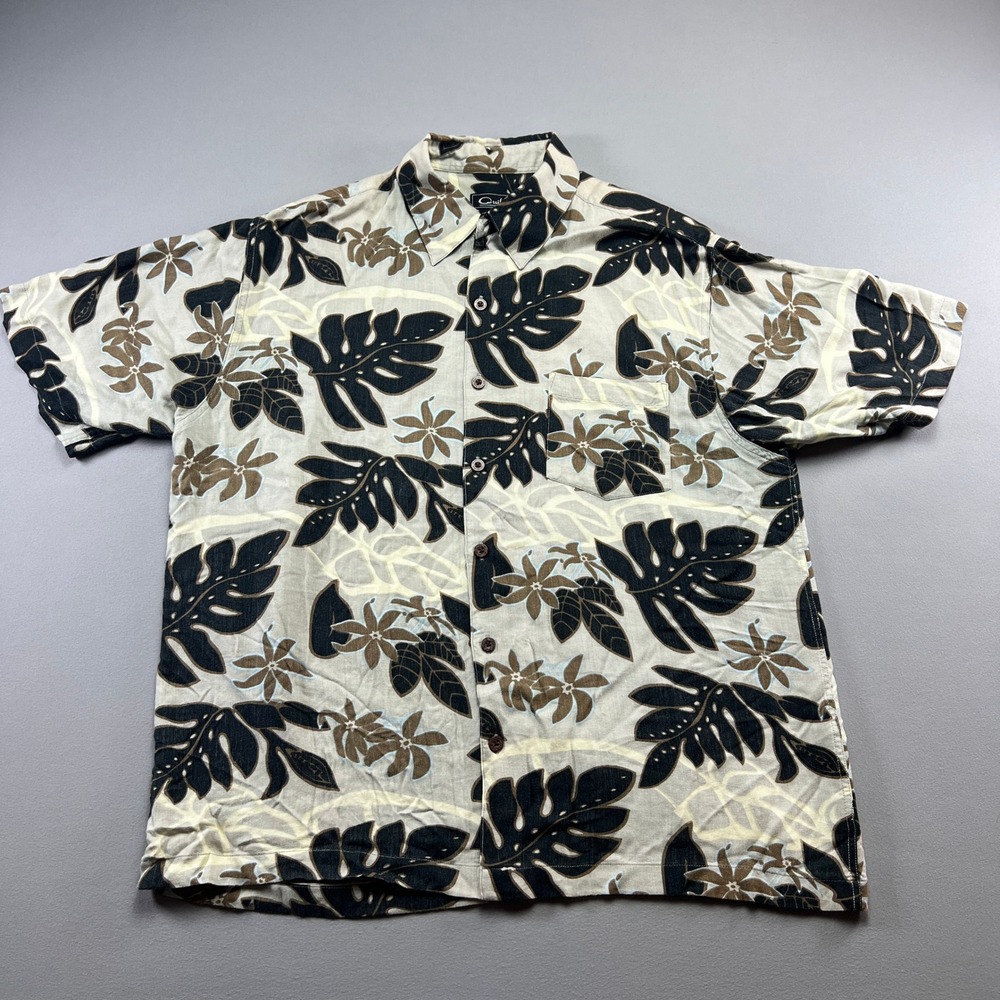 Quiksilver Hawaiian Shirt Mens Medium Multi Leaf Print Rayon Button Up Summer